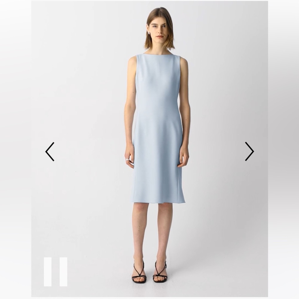 Flared Dress in Admiral Crepe, Pearl Blue, Size 10, Brand New